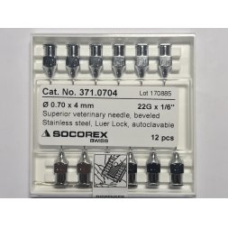 Игла инъекционная, Луер-Лок, 0,7х4, 22G, для птиц, Сокорекс, 371.0704, упак. 12 шт.